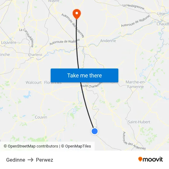 Gedinne to Perwez map