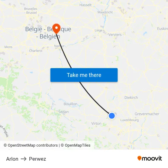 Arlon to Perwez map