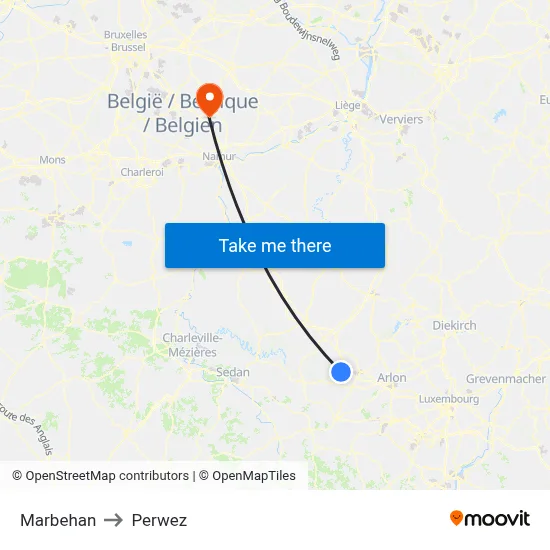 Marbehan to Perwez map