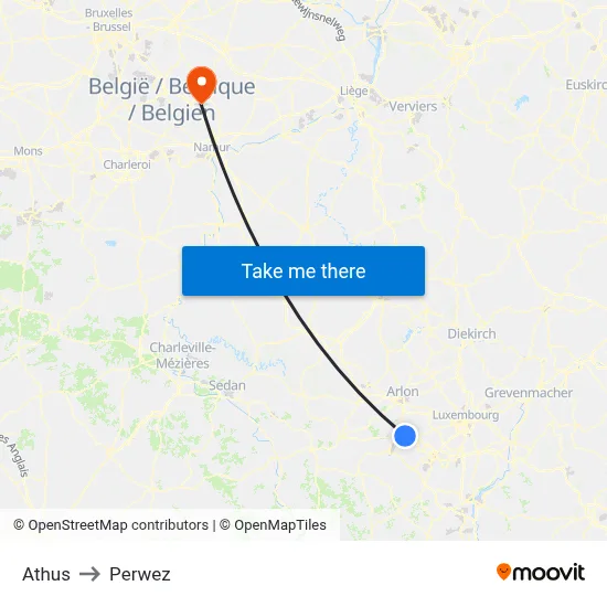 Athus to Perwez map