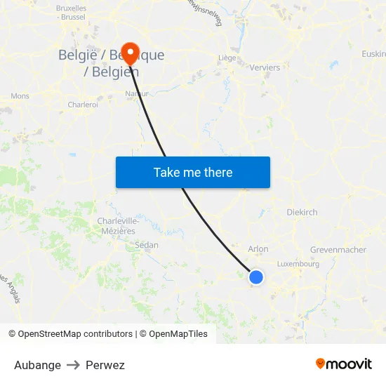 Aubange to Perwez map