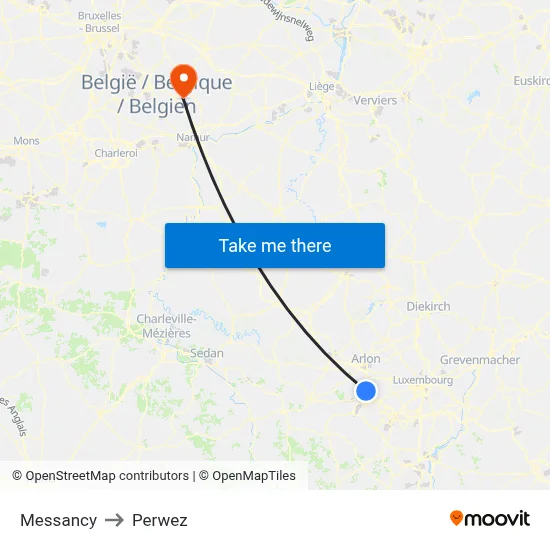 Messancy to Perwez map