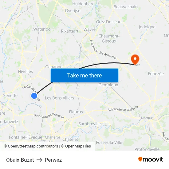 Obaix-Buzet to Perwez map