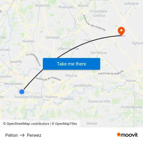 Pieton to Perwez map