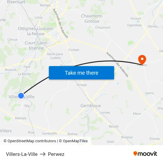 Villers-La-Ville to Perwez map
