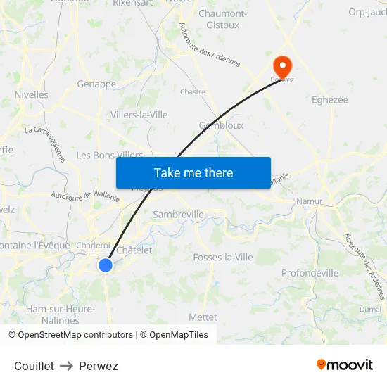 Couillet to Perwez map