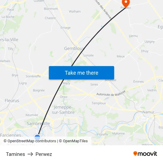 Tamines to Perwez map