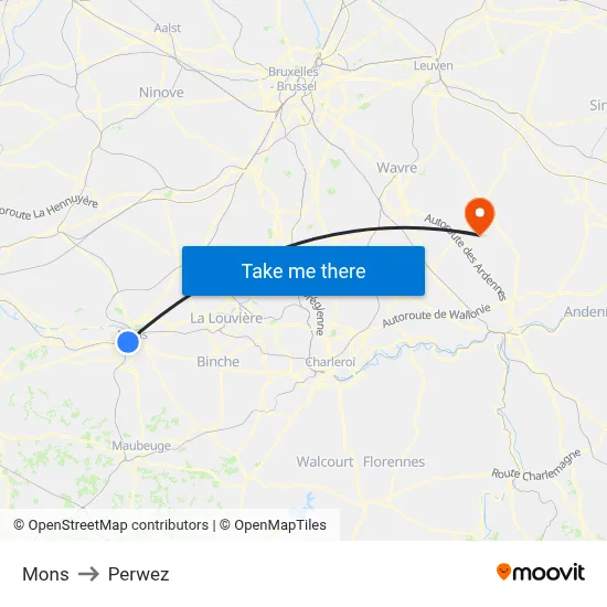 Mons to Perwez map