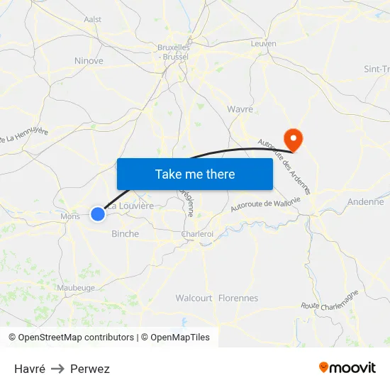 Havré to Perwez map