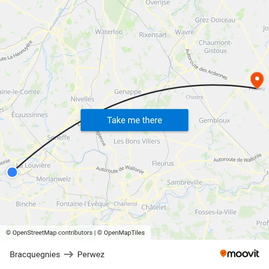 Bracquegnies to Perwez map