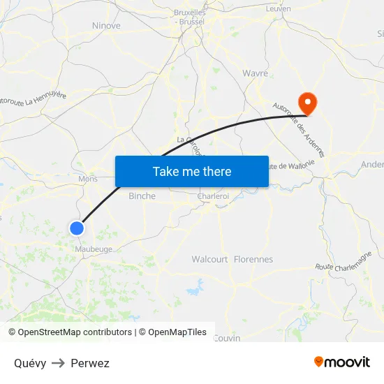 Quévy to Perwez map