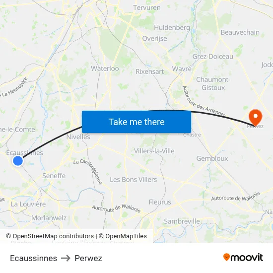 Ecaussinnes to Perwez map