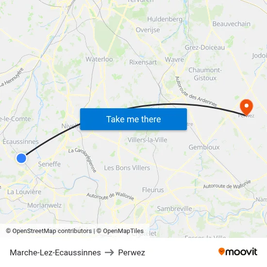 Marche-Lez-Ecaussinnes to Perwez map