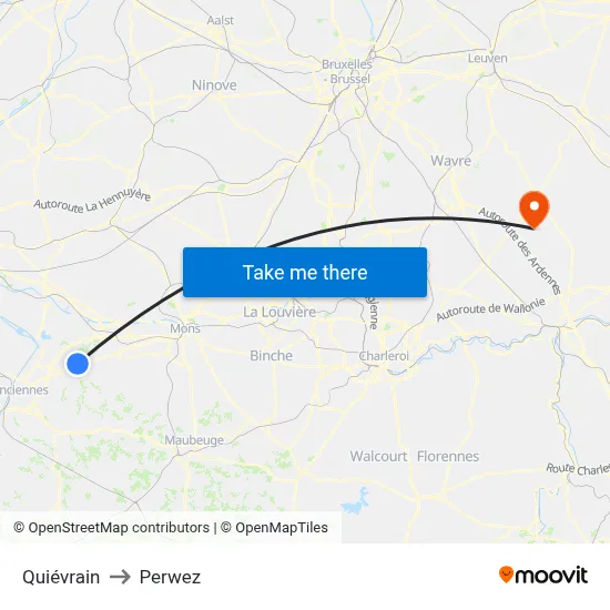Quiévrain to Perwez map