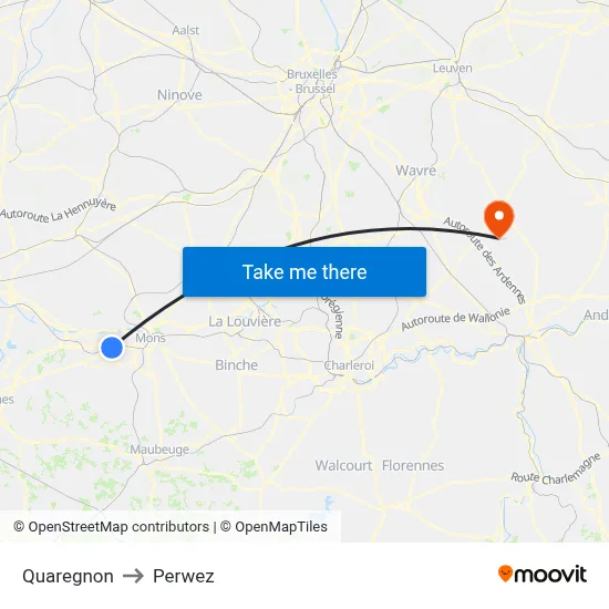 Quaregnon to Perwez map