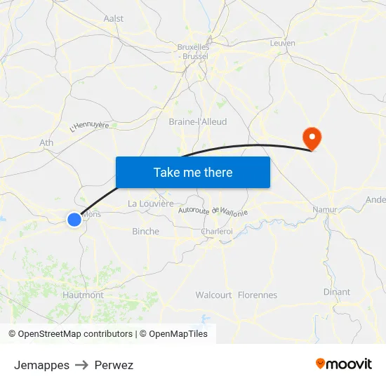 Jemappes to Perwez map