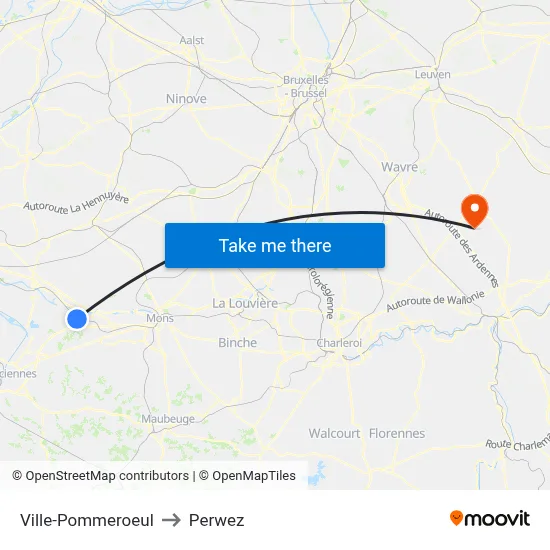 Ville-Pommeroeul to Perwez map