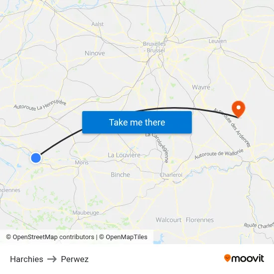 Harchies to Perwez map