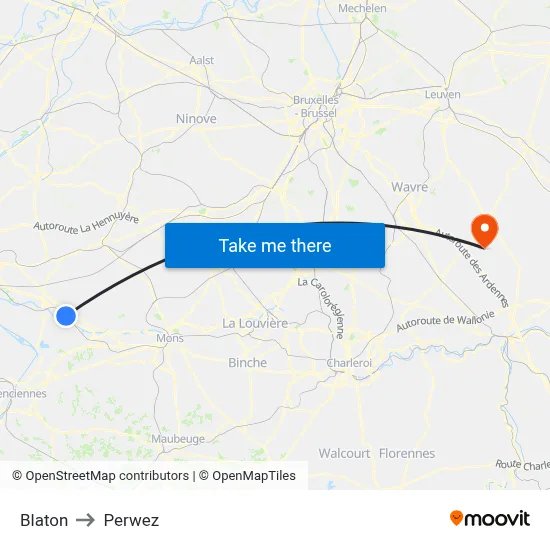 Blaton to Perwez map