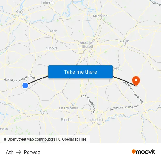 Ath to Perwez map