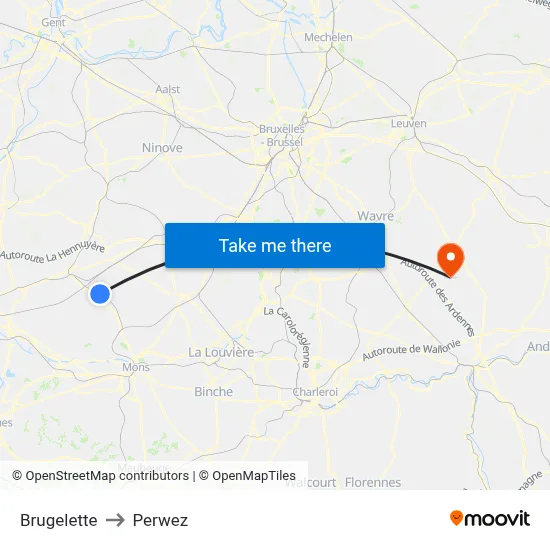Brugelette to Perwez map
