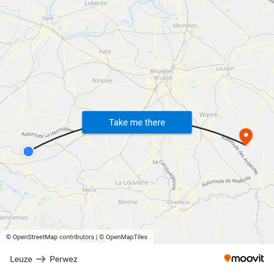 Leuze to Perwez map