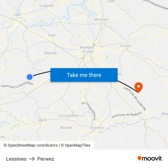Lessines to Perwez map
