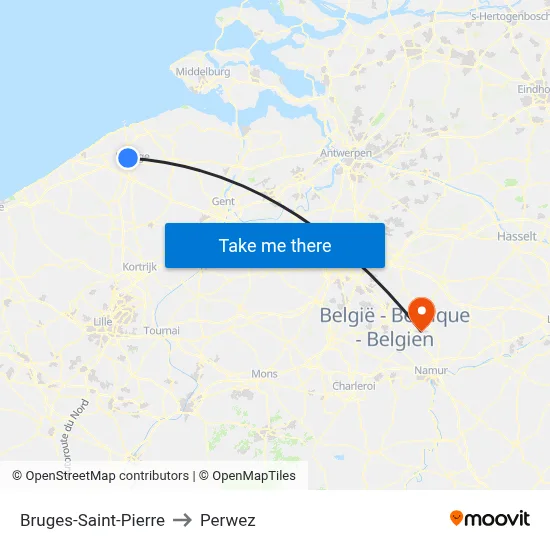 Bruges-Saint-Pierre to Perwez map