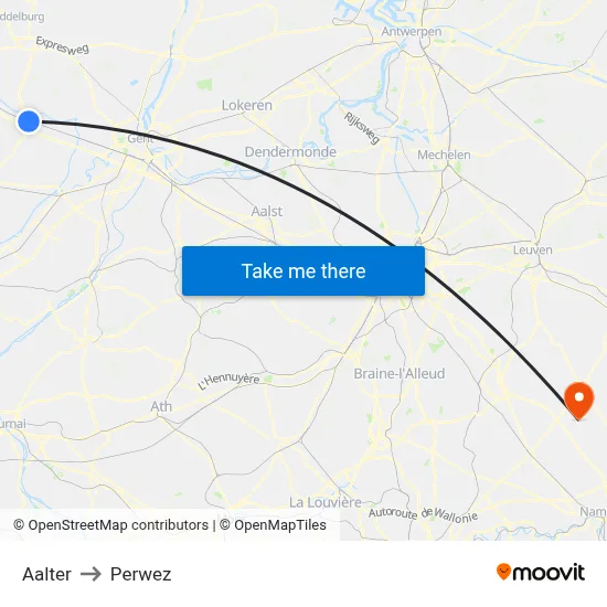 Aalter to Perwez map