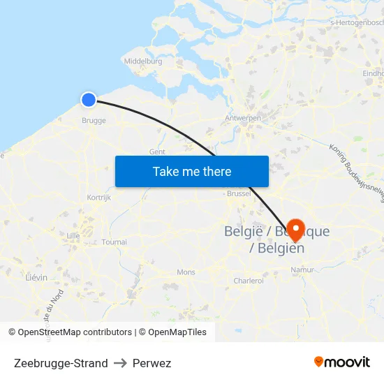 Zeebrugge-Strand to Perwez map