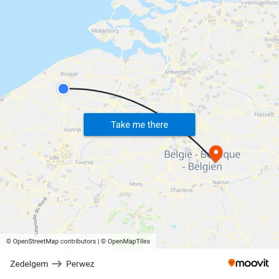 Zedelgem to Perwez map