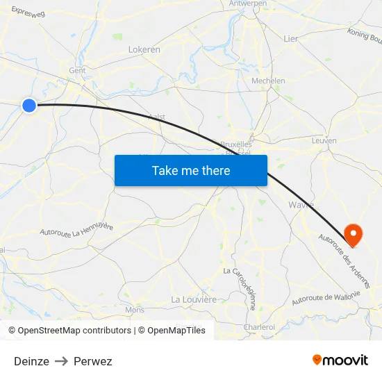 Deinze to Perwez map