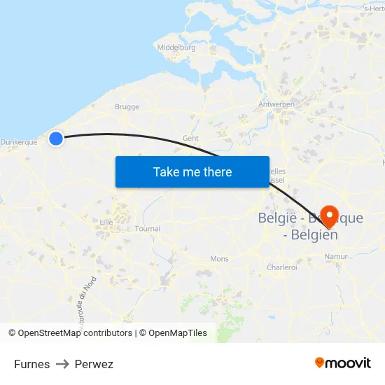 Furnes to Perwez map