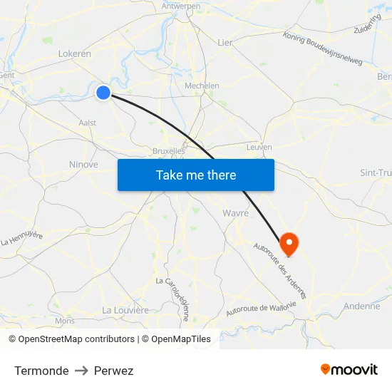 Dendermonde to Perwez map
