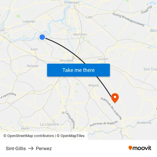 Sint-Gillis to Perwez map