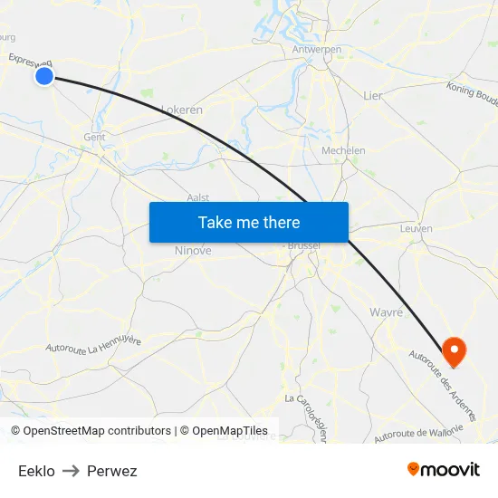 Eeklo to Perwez map