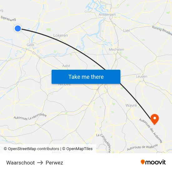 Waarschoot to Perwez map