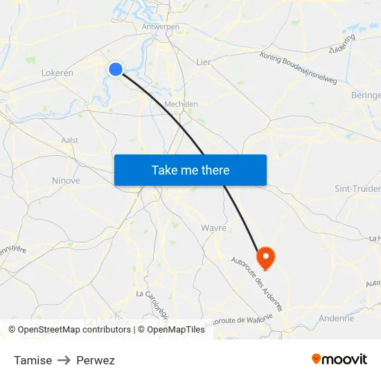 Temse to Perwez map