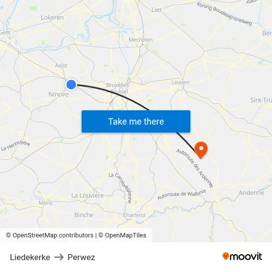 Liedekerke to Perwez map