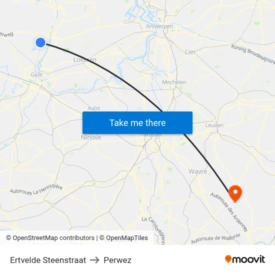 Ertvelde Steenstraat to Perwez map