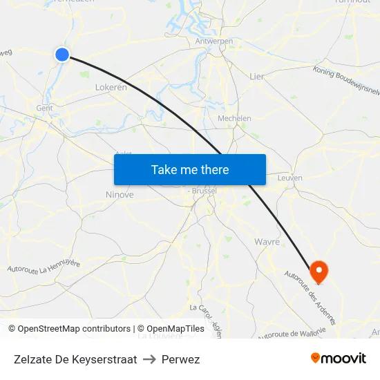 Zelzate De Keyser Street to Perwez map