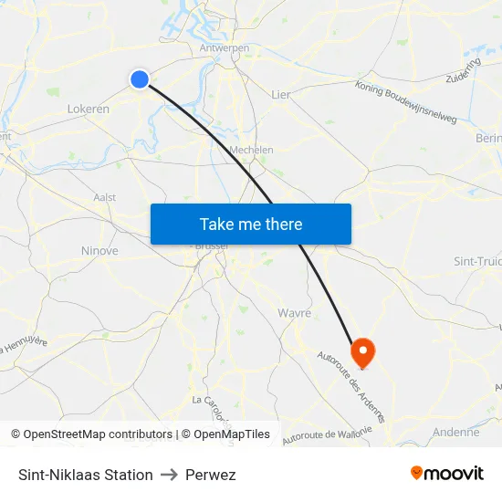 Sint-Niklaas Station to Perwez map