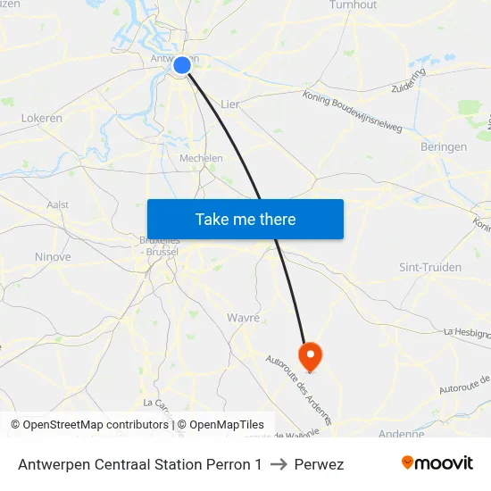Antwerp Central Station Platform 1 to Perwez map