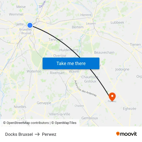 Docks Brussels to Perwez map