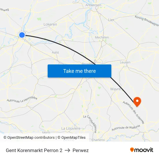 Ghent Grain Market Platform 2 to Perwez map