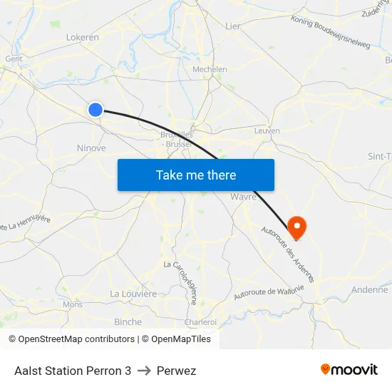 Aalst Station Platform 3 to Perwez map