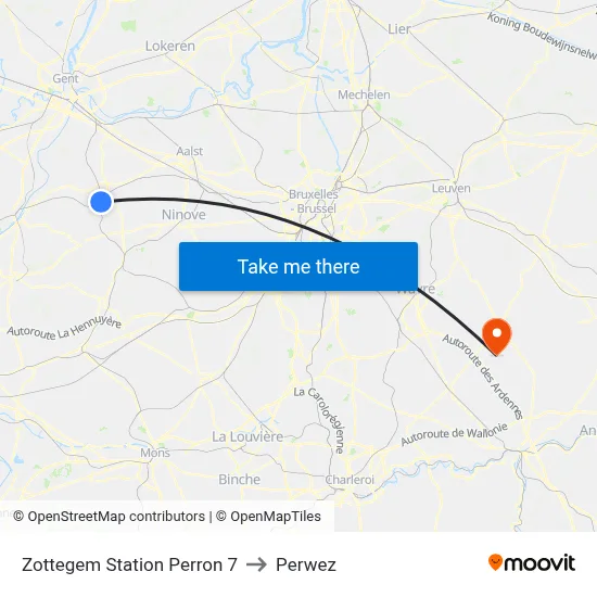 Zottegem Station Platform 7 to Perwez map