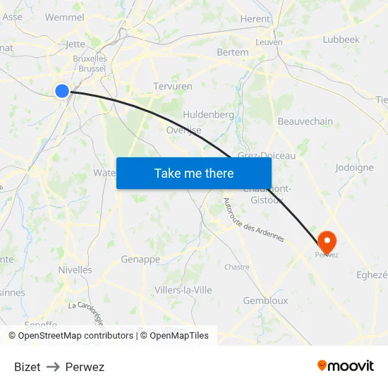 Bizet to Perwez map