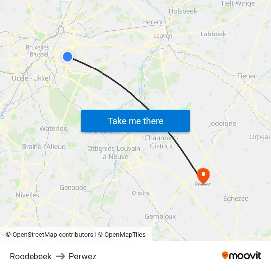 Roodebeek to Perwez map