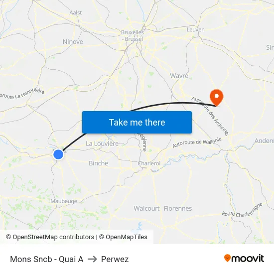 Mons Sncb - Quai A to Perwez map